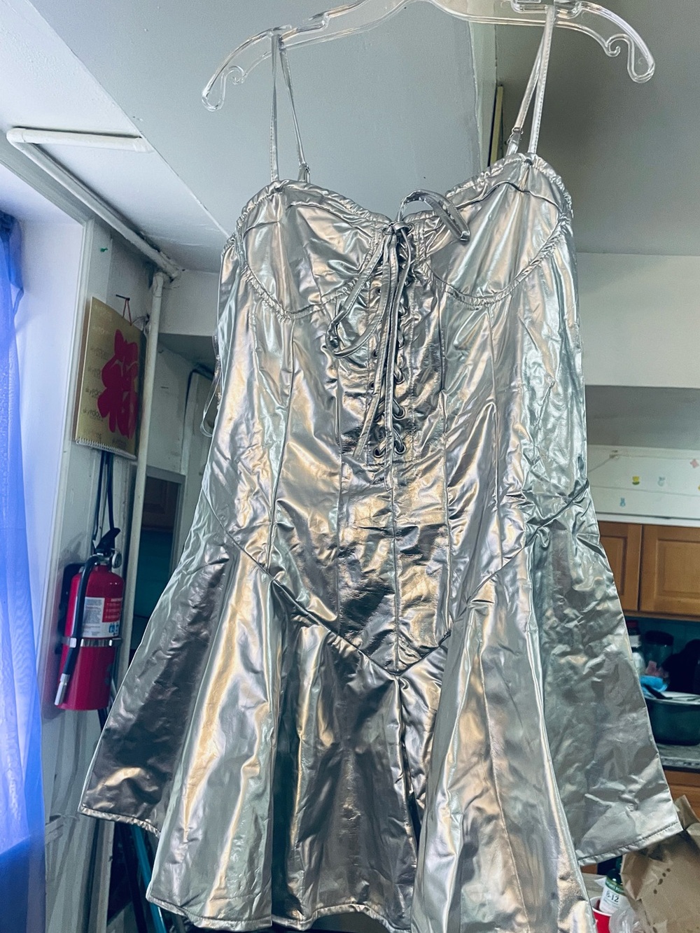 Silver Metallic Lace-Up Mini Dress